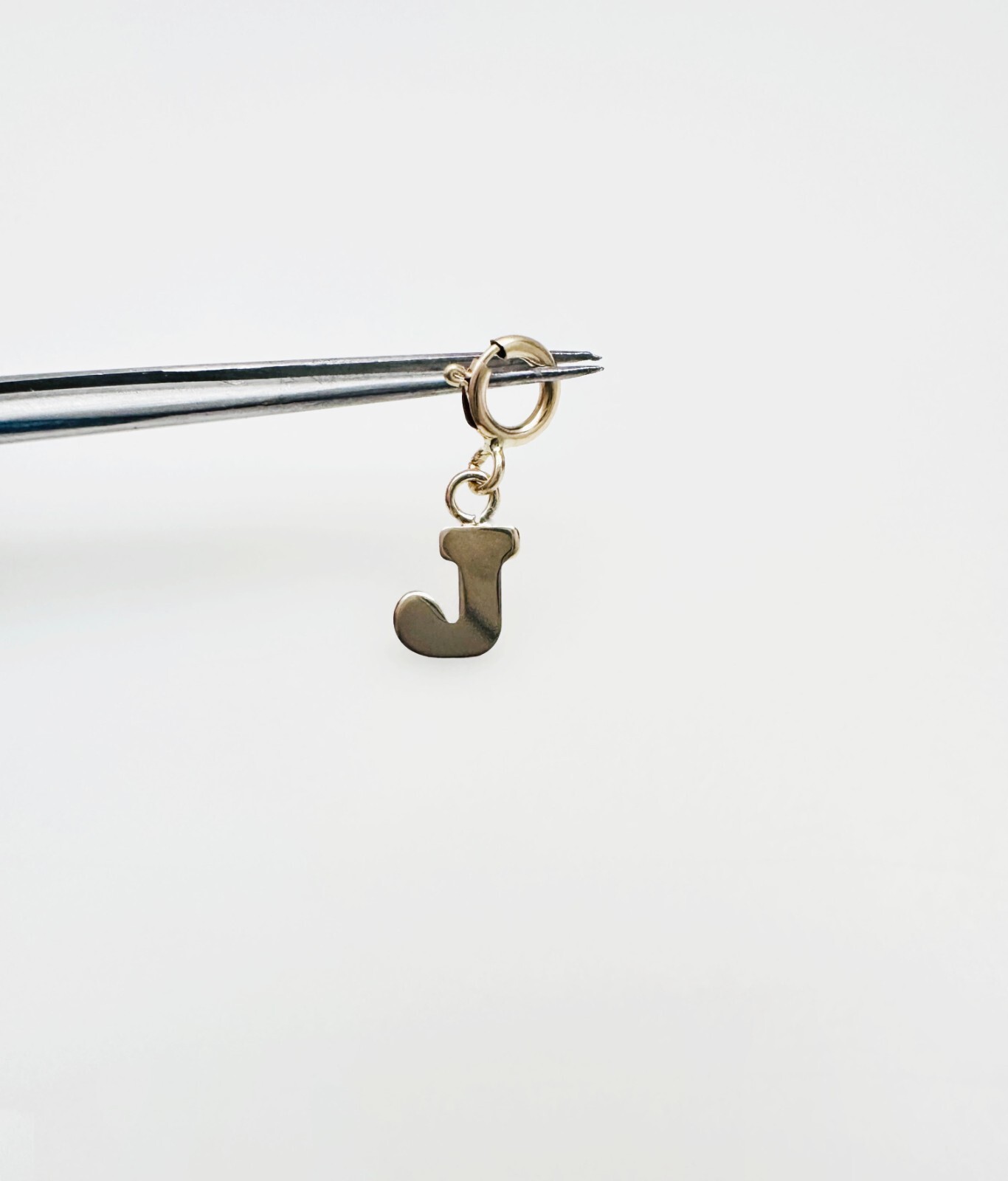 14K Solid Yellow Gold Mini/Very Small ‘J’ Initial Charm Pendant w/Spring Clasp