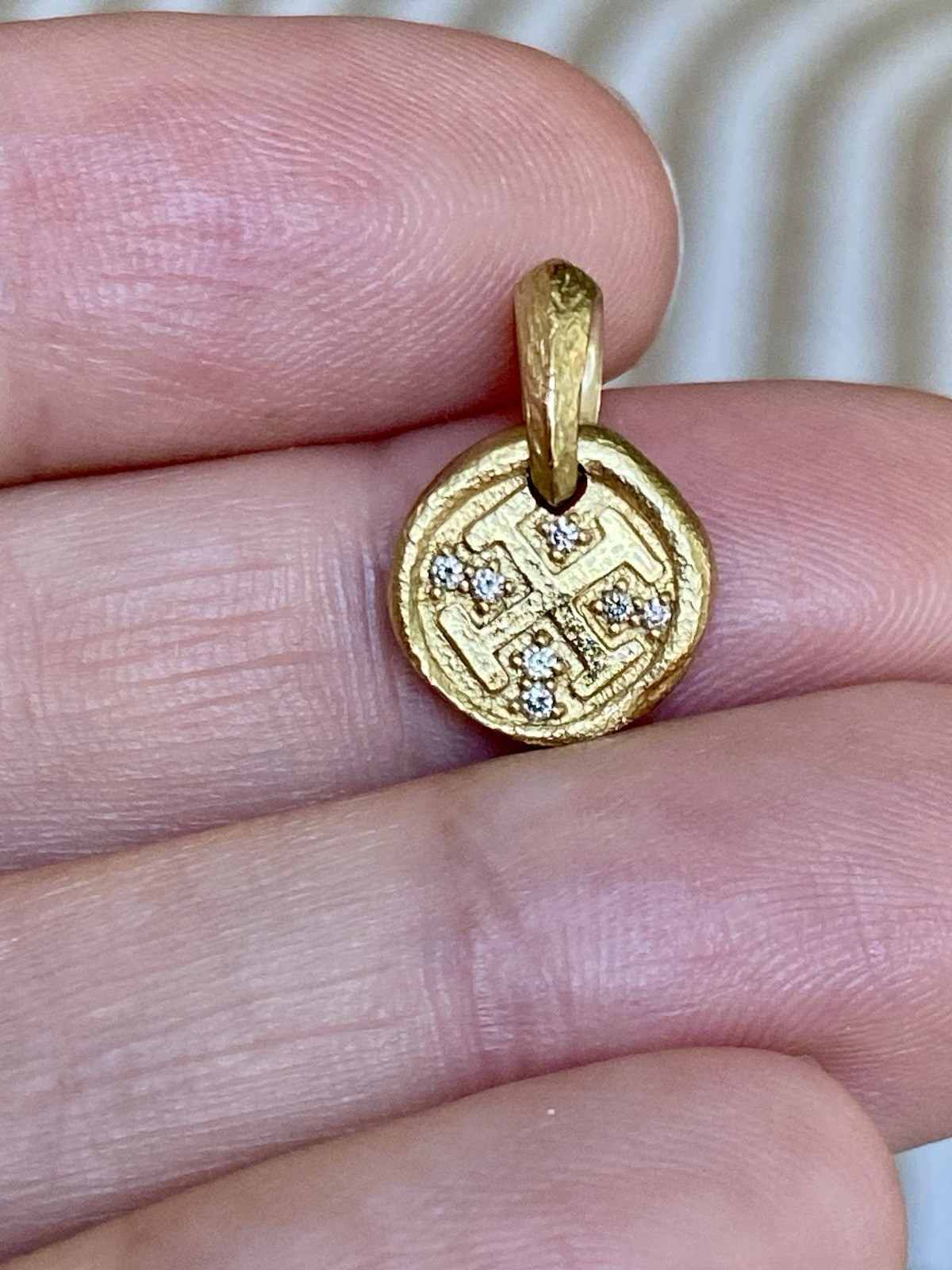 David Yurman 18K Yellow Cognac Gold Diamond Shipwreck Pendant Pouch