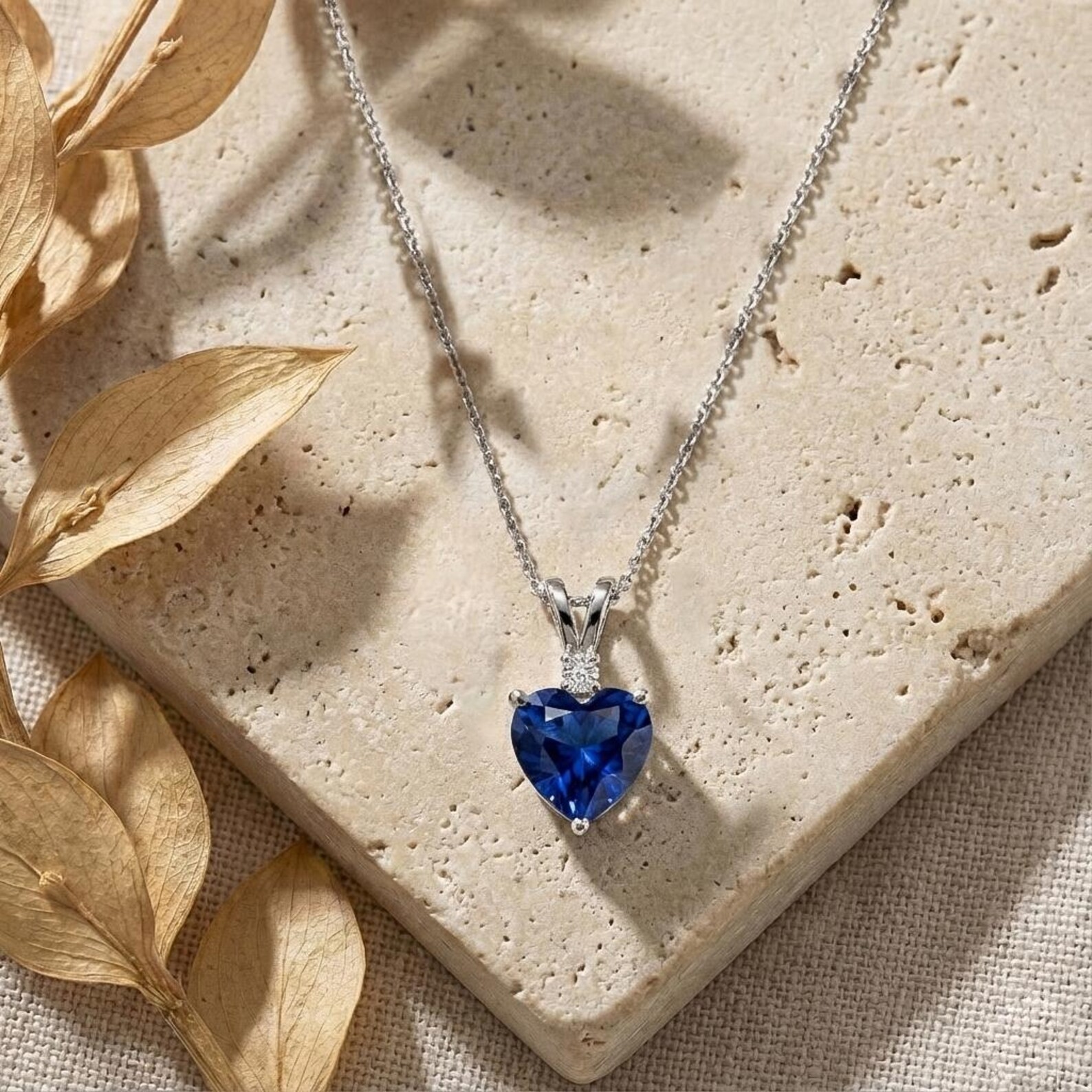 2.50 Ct Heart Cut Natural Sapphire Diamond Gorgeous Pendant 14K White Gold