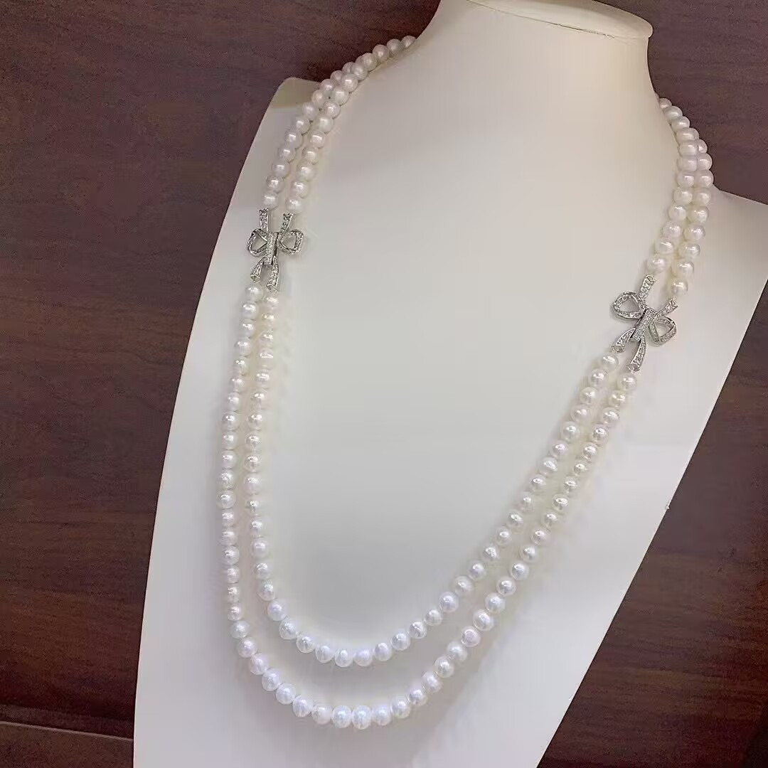gorgeous two strands 8-9mm south sea white pearl necklace 20″22″