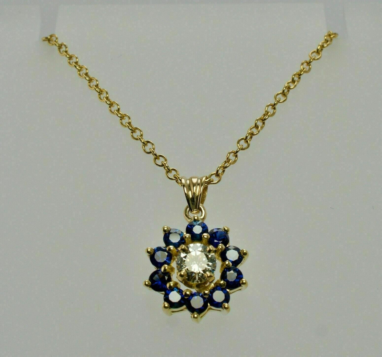 1ct Round Cut Diamond Sapphire 14k Yellow Gold Over Flower Necklace Pendant