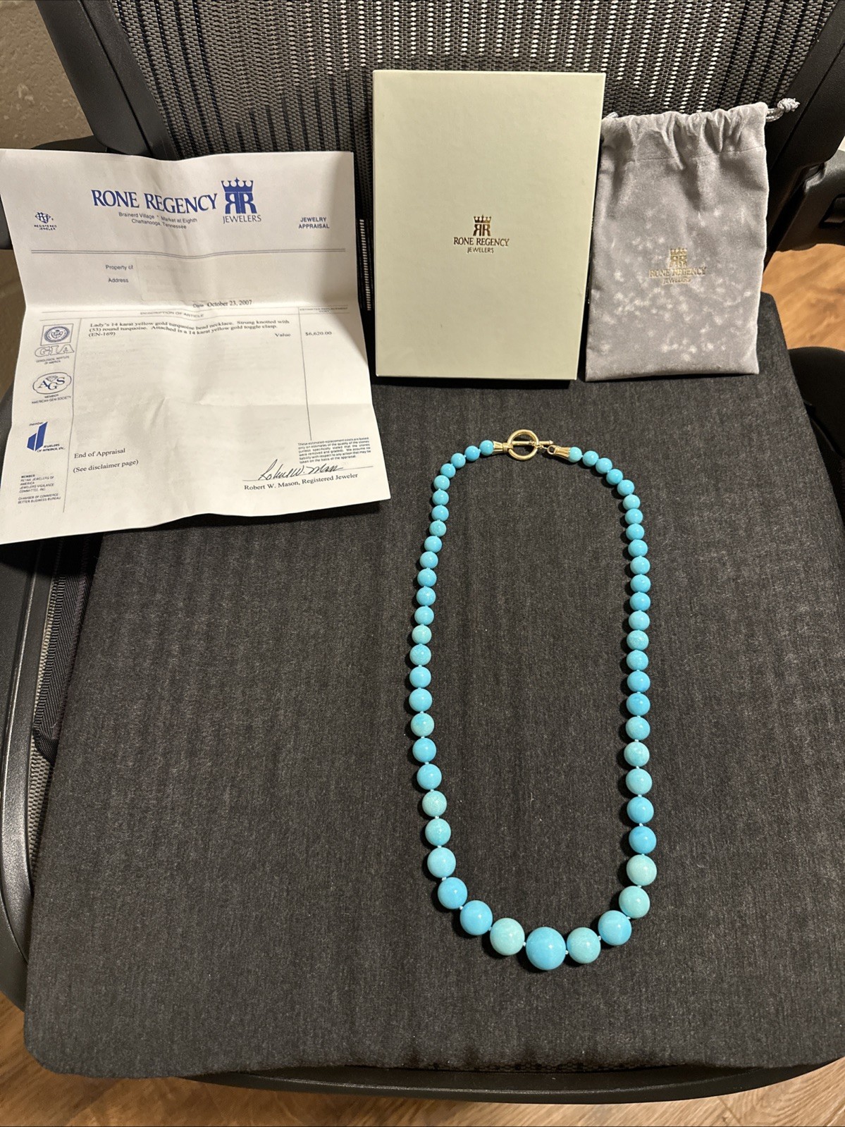 14k Yellow Gold and Graduated Turquoise Beaded Single Strand Necklace