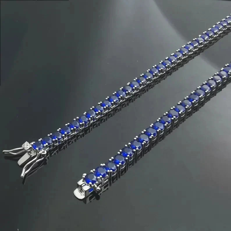 20TCW Round Cut Lab Created Blue Sapphire Tennis Necklace 14k White Gold Plated