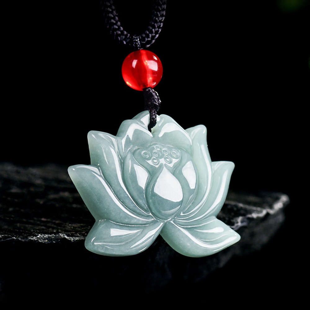 New Natural Grade A Jade Green Jadeite Lovely Lotus Flower Pendant Necklace