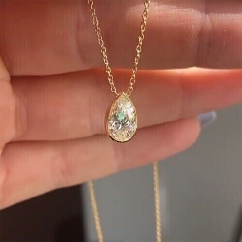 2.00Ct Pear Cut Lab Created Solitaire Women’s Pendant 14K Yellow Gold Plated.
