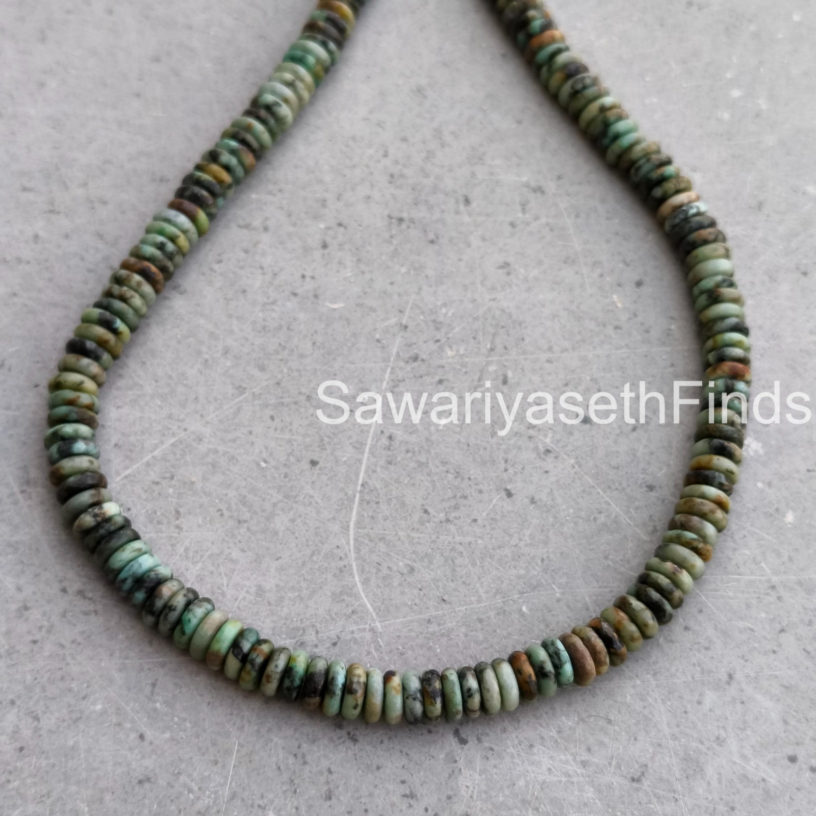 Handmade Turquoise Rondelle Gemstone Necklace, 6MM Blue Green Sterling Silver Cl