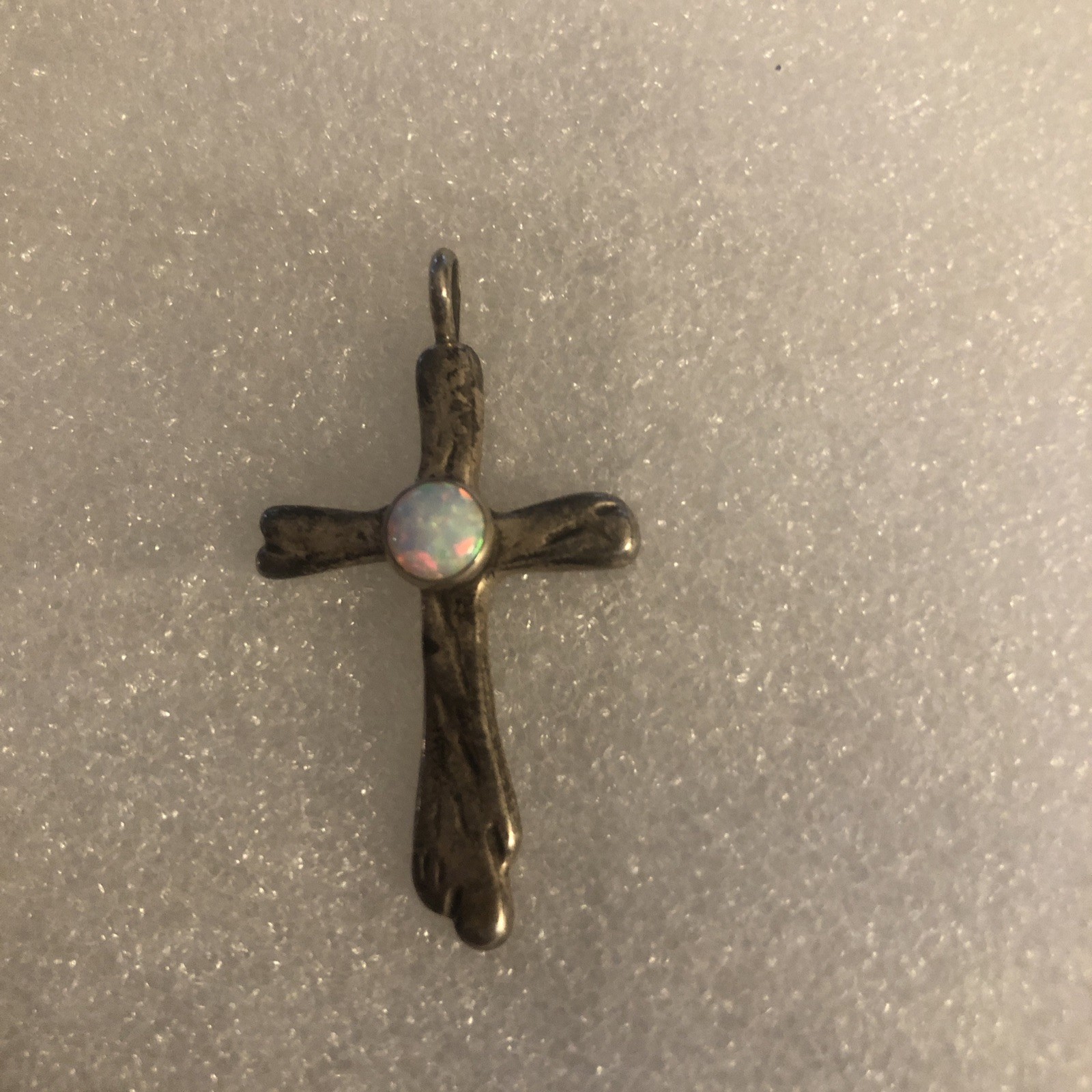 L D Sterling Cross With Opal Stone Pretty 1 1/2 By 1 Inch