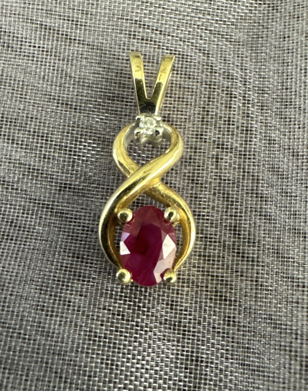 Garnet Sm. Diamond Symbol “8” Pendant Signed 10k Yellow Gold Very Good Luck