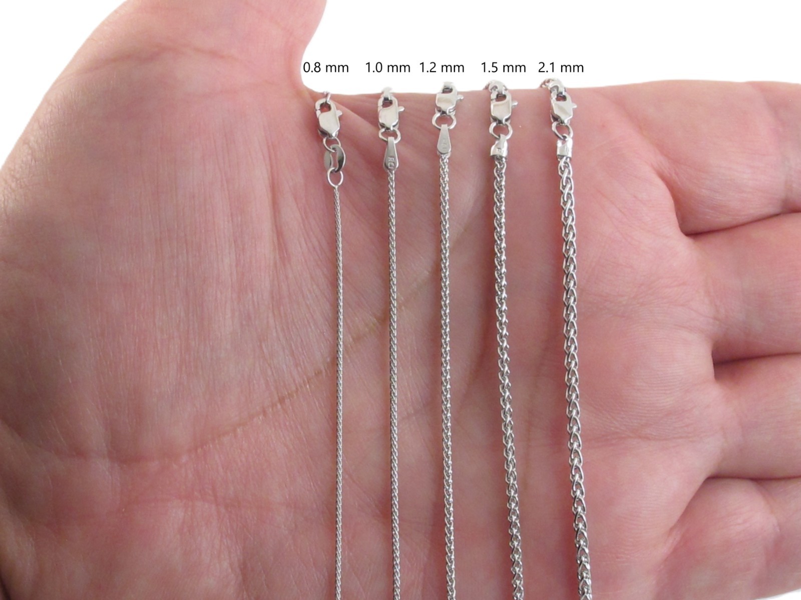 14k Solid White Gold Wheat Chain 16″ 18″ 20″ 22″ 24″- 0.8 mm To 2.1 mm