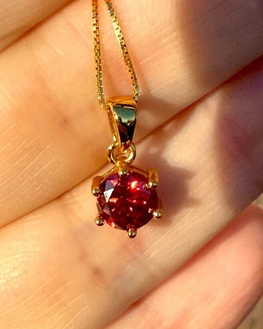 2Ct Round Cut Lab Created Ruby Women’s Solitaire Pendant 14K Yellow Gold Plated