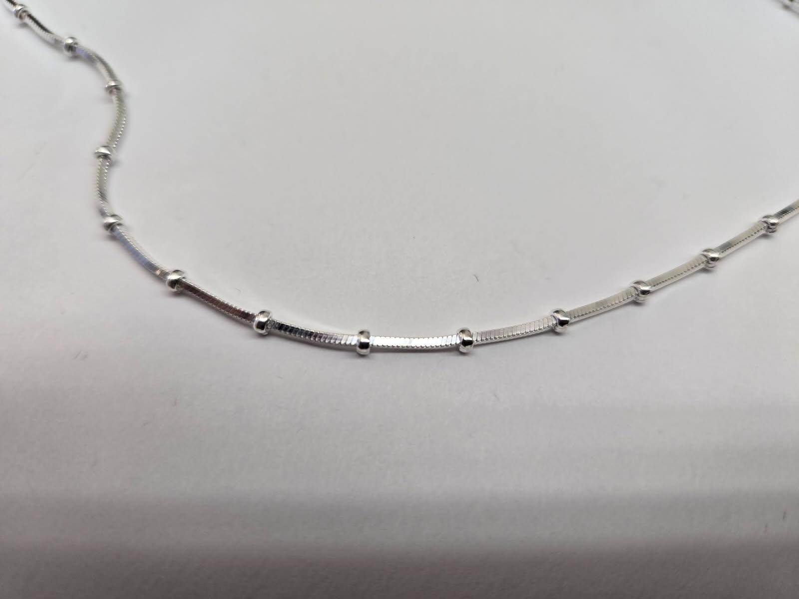 925 Sterling Silver Beaded Square Snake Station Chain Necklace 2mm 7″ to 20″