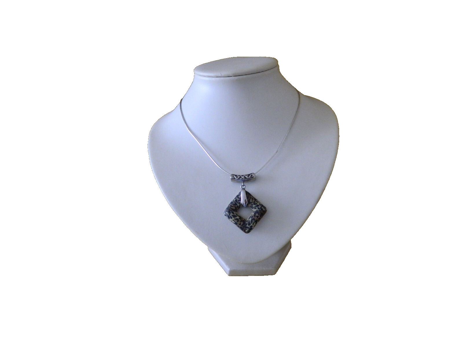 JEWELRY SILVER 925 Necklace Large Pendant Metal Plastic Leopard Print Italy