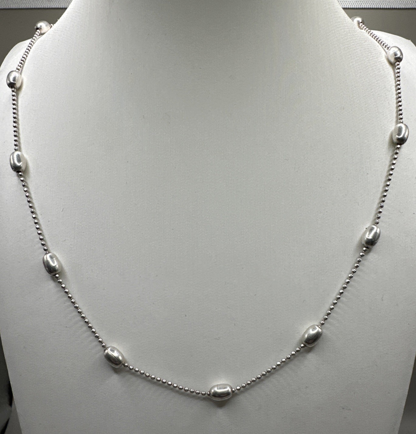 Sterling Silver 1.1mm Beaded Link Chain With Alternating Larger Beads 32in 9.45g