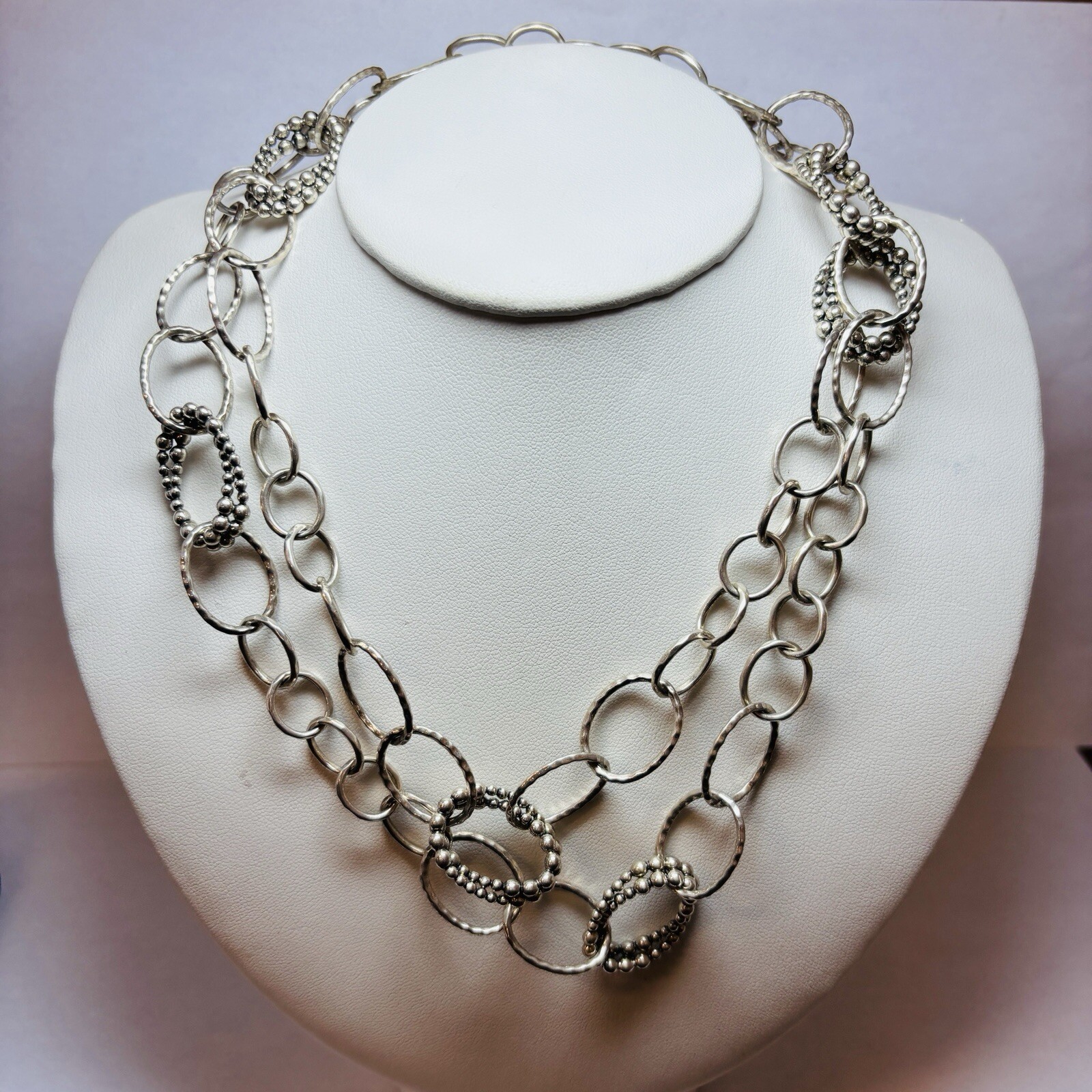 Michael Dawkins Sterling 925 Silver Beaded Circle Station Necklace 36 in