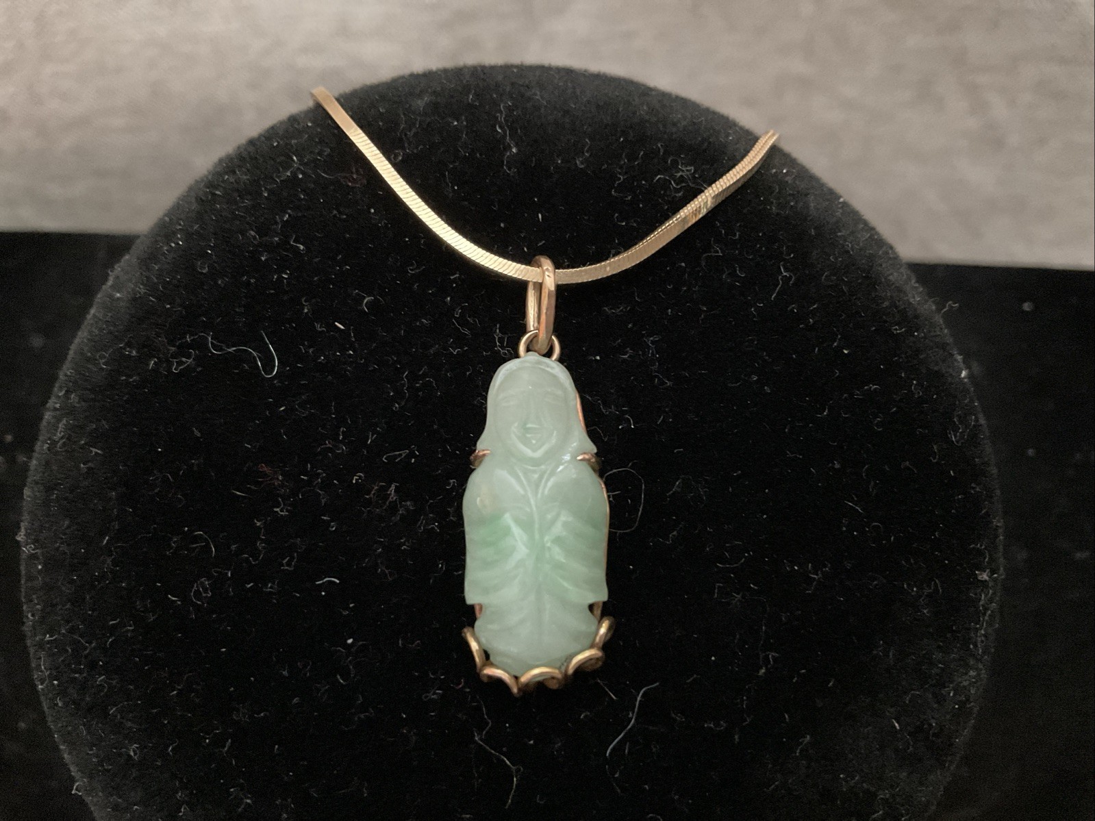 Estate 18k YG Icy Translucent Green Jadeite Jade Buddha Pendant 2.69 Gr