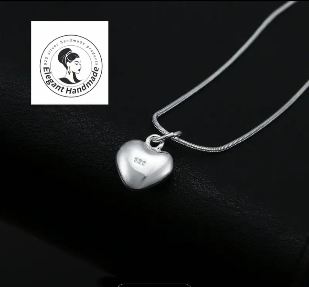 Sterling Silver Heart-Shaped Pendant Necklace 18 ” Gift Free Shipping US Seller