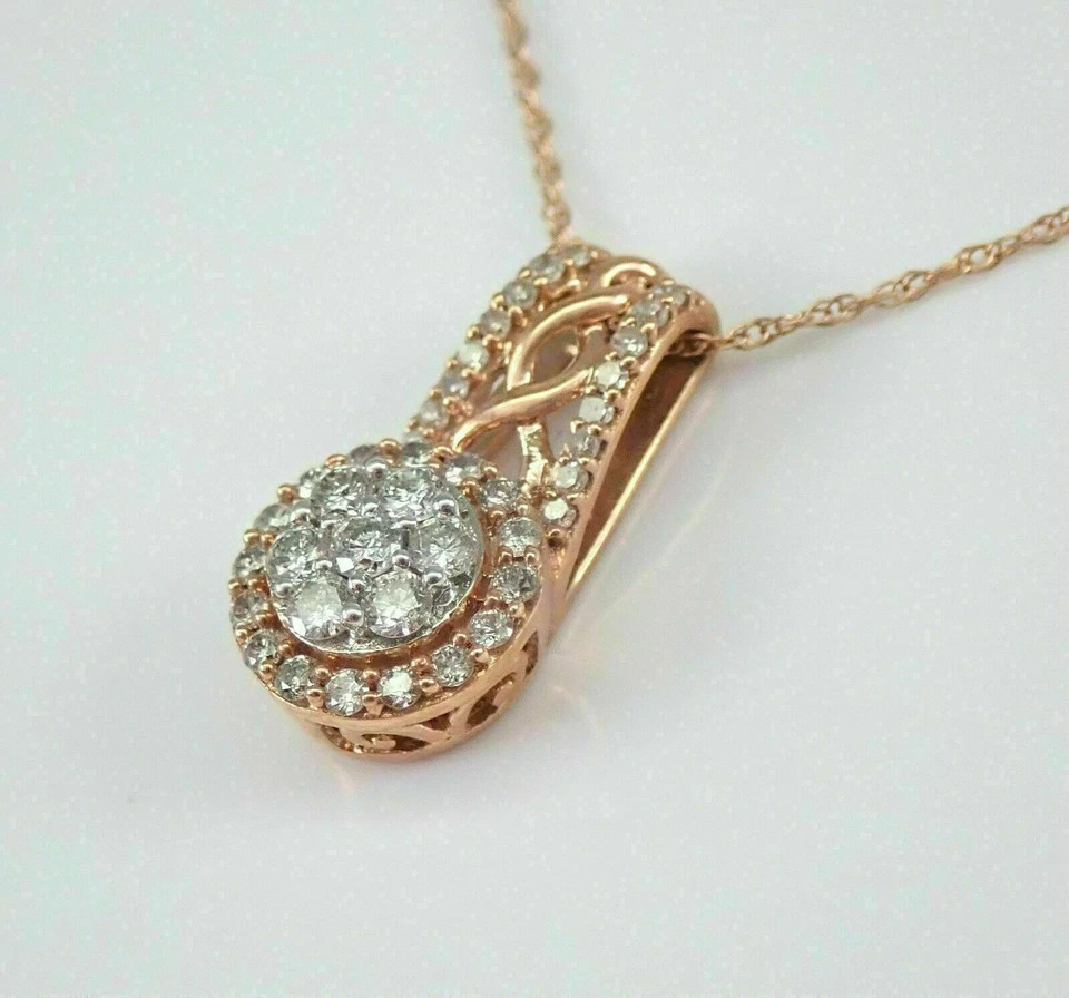 2Ct Round Cut Lab Created Diamond Cluster Halo Drop Pendant 14k Rose Gold Plated