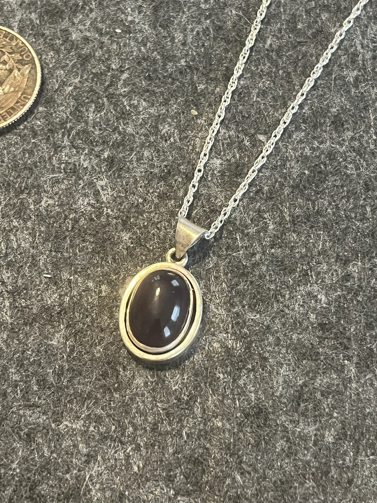 Signed Sterling Silver 925 Rope Chain Necklace w/ Oval Bezel Charm Pendant