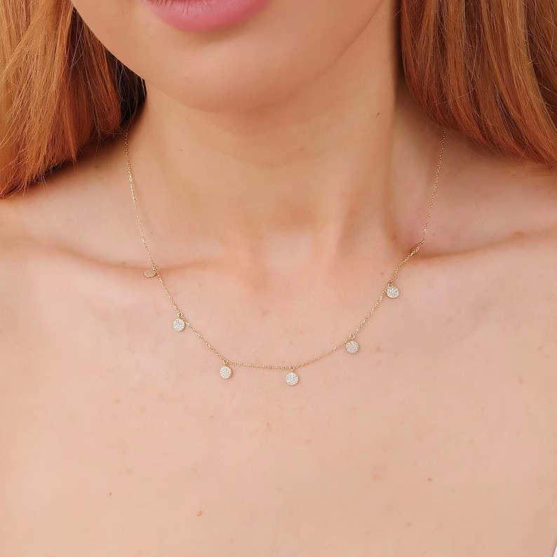 Disc Station Necklace For New Year Gift Round Natural Diamond GH/SI GDGL Certify