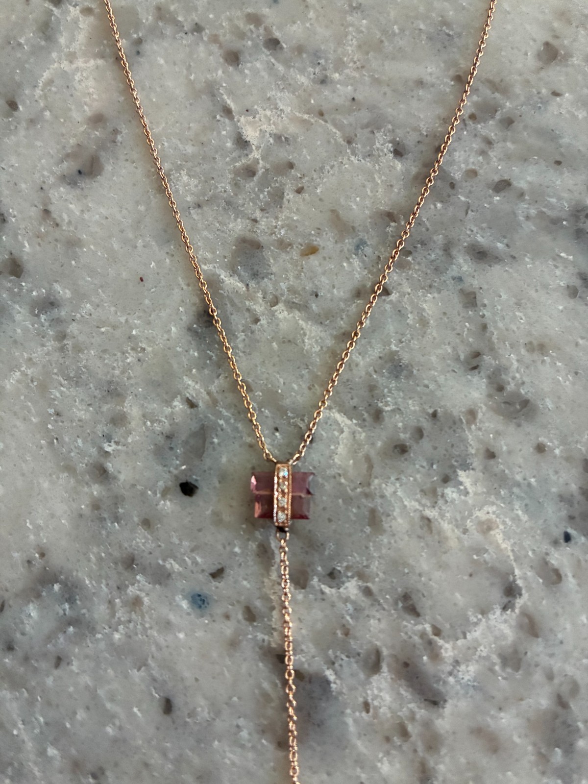 Jacquie Aiche 14k Rose Gold Tourmaline and Aquamarine Y Necklace Lariat