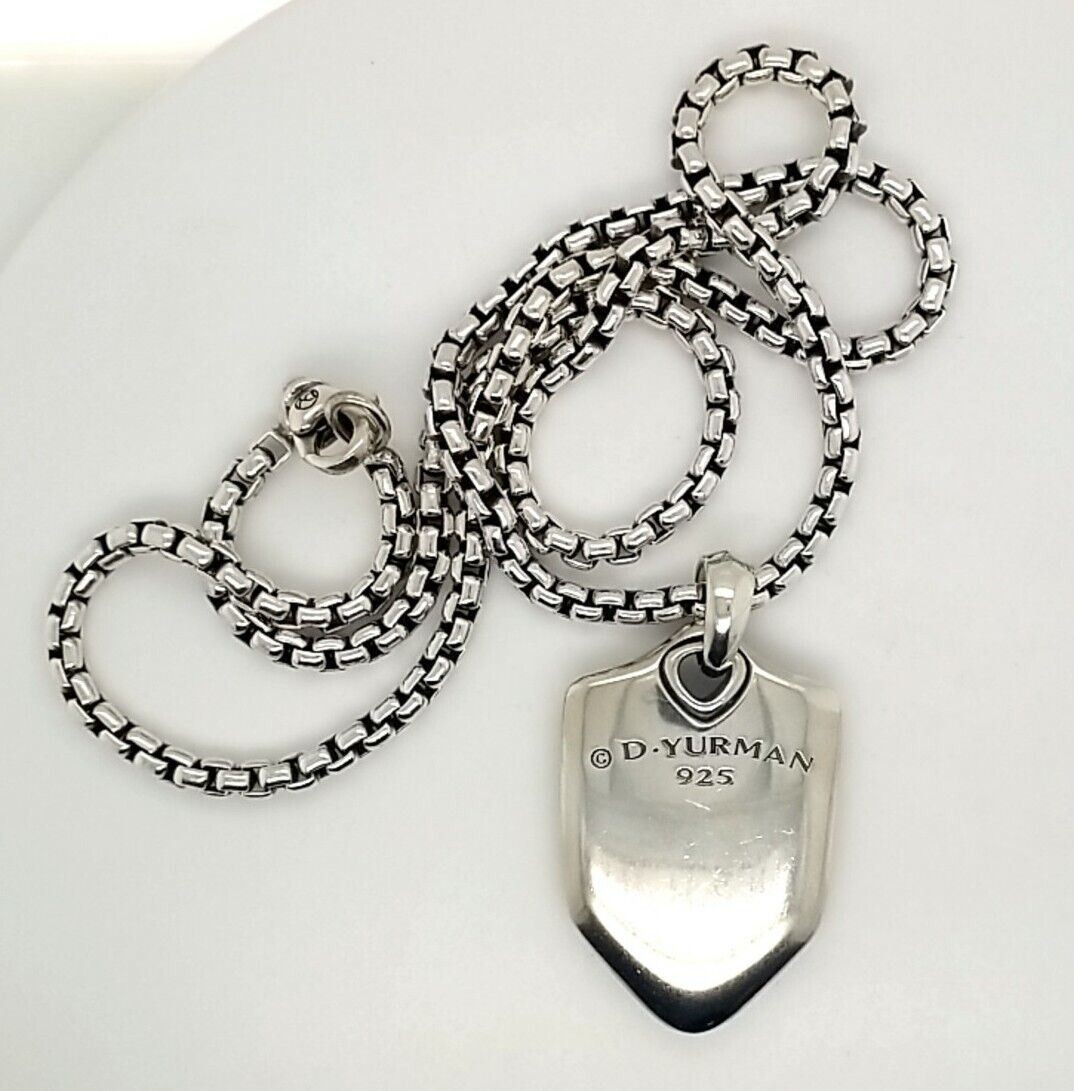 22″ David Yurman 925 Silver Neckace with Carved Tigers Eye Chevron Pendant