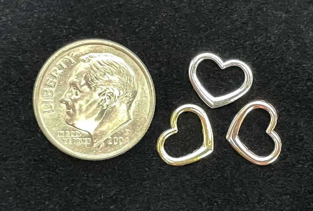 10K or 14K Yellow, Rose or White Solid Mini Floating Heart Slide Charm Pendant