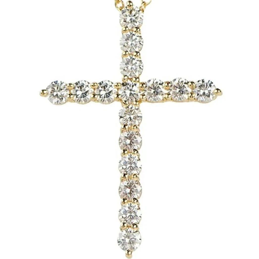 Lab Grown Diamond Real 14k Gold Cross Crucifix VS Pendant Necklace Near 1 Ct