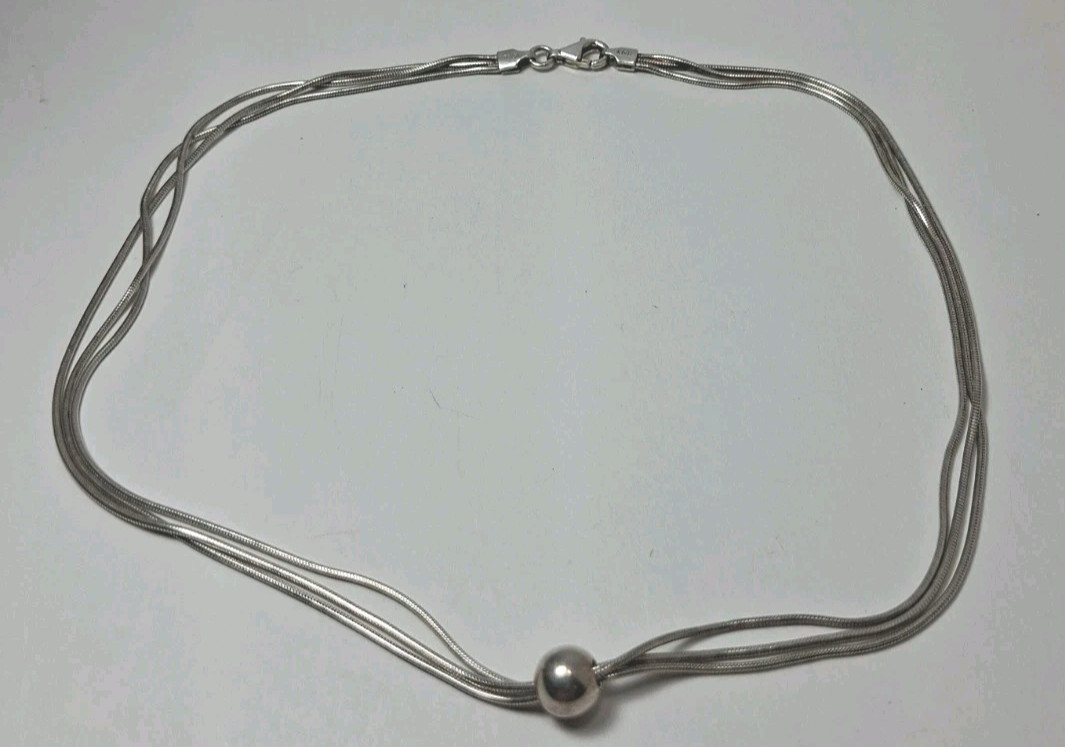 Silver Tone 3 Strand Necklace Marked 925