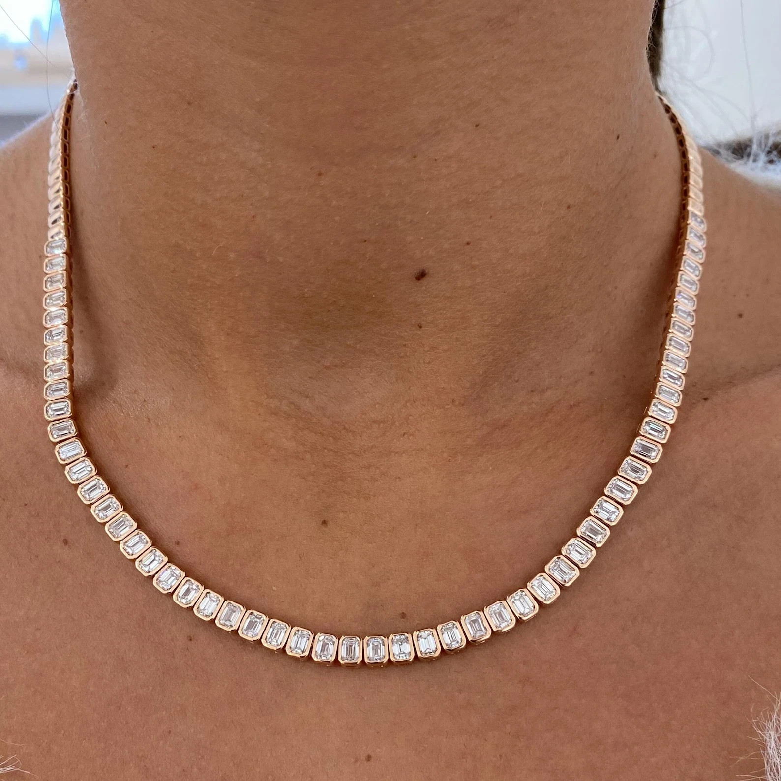 Emerald Lab Grown Diamond FG/VS-SI Bezel Set Necklace Length 16″ 14k Yellow Gold