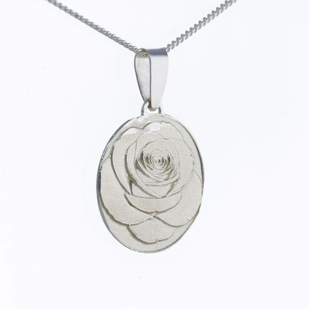 Sterling Silver Rose Necklace June Birth flower Engraved Gift Handmade Boxed