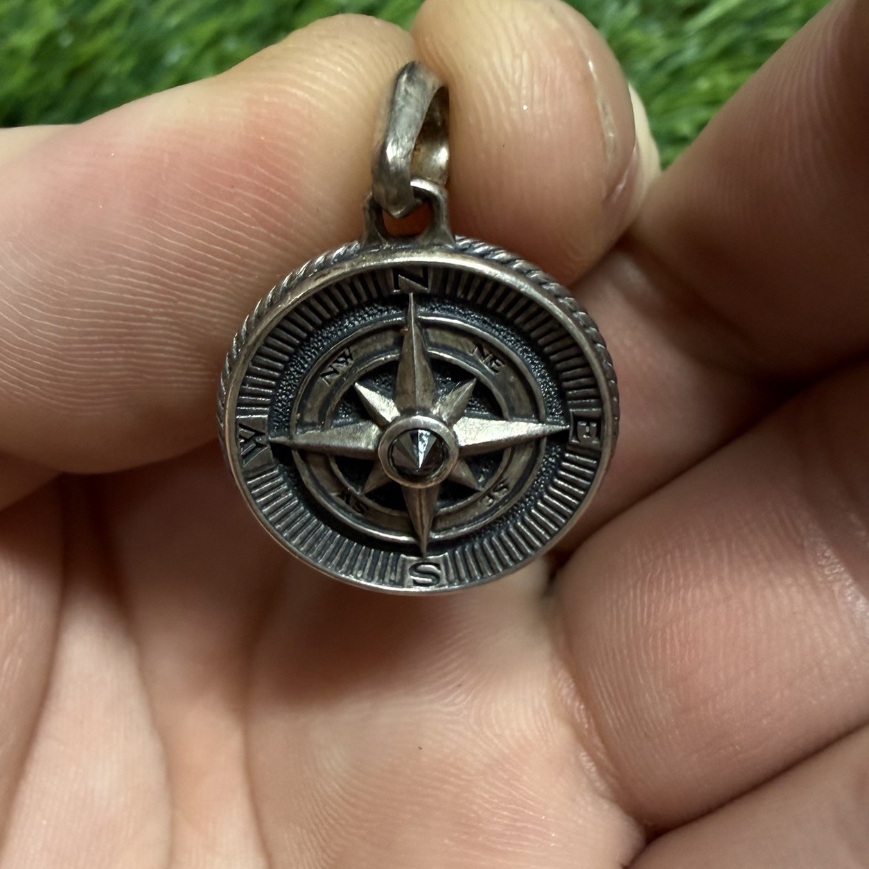David Yurman Sterling Silver Maritime Compass Amulet Pendant 925 Black Diamond