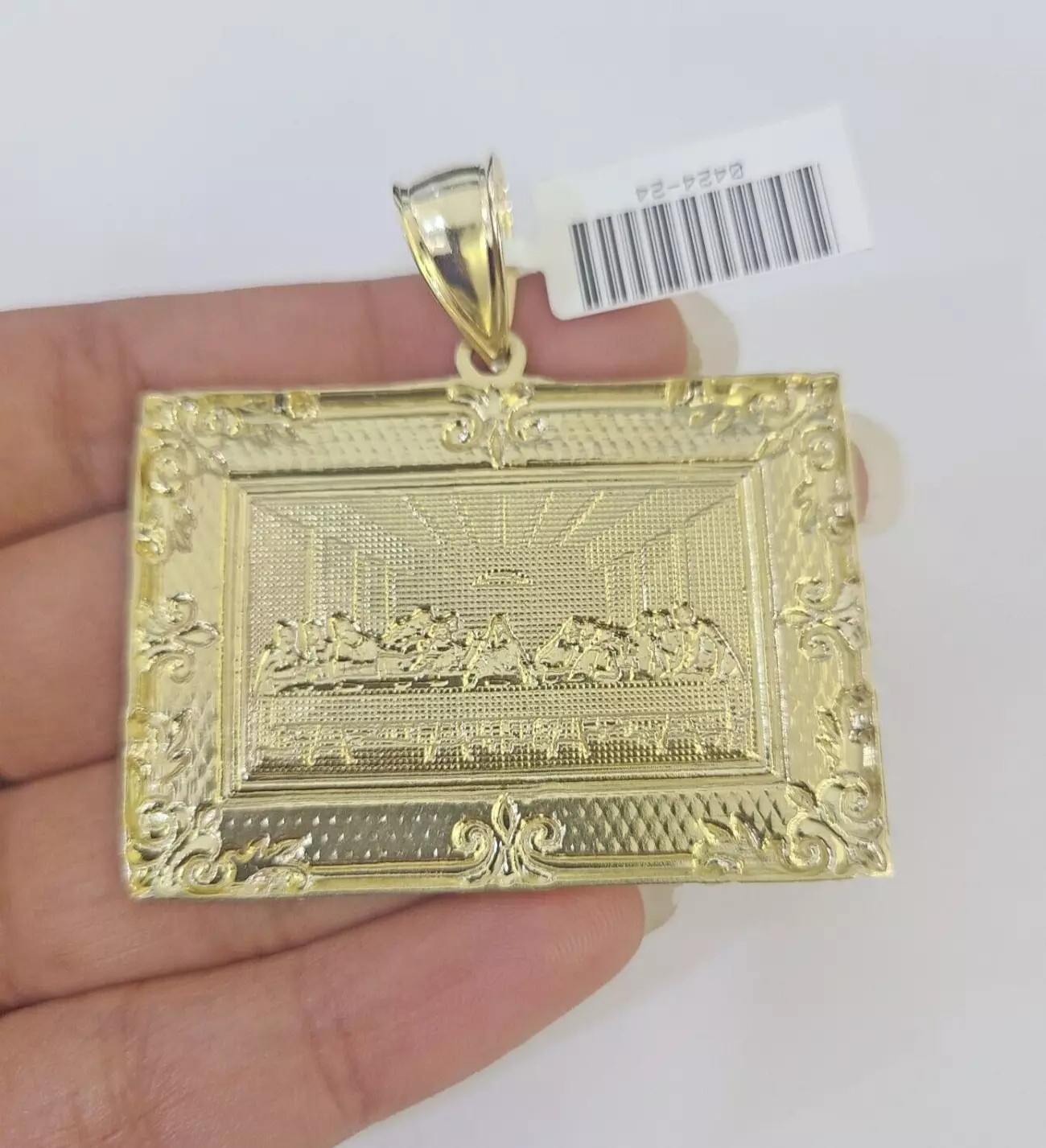 Real 10k Gold Pendant Charm Last Supper Square Jesus 10k Yellow 1.5-3 Inch SALE.