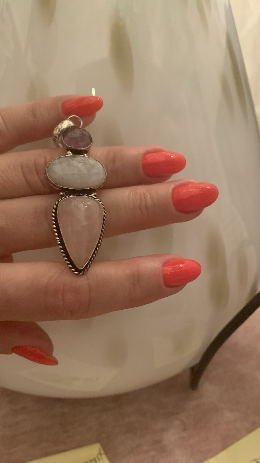 Gemstone 925 Silver Pendent Rose Quartz Moonstone And Amethyst