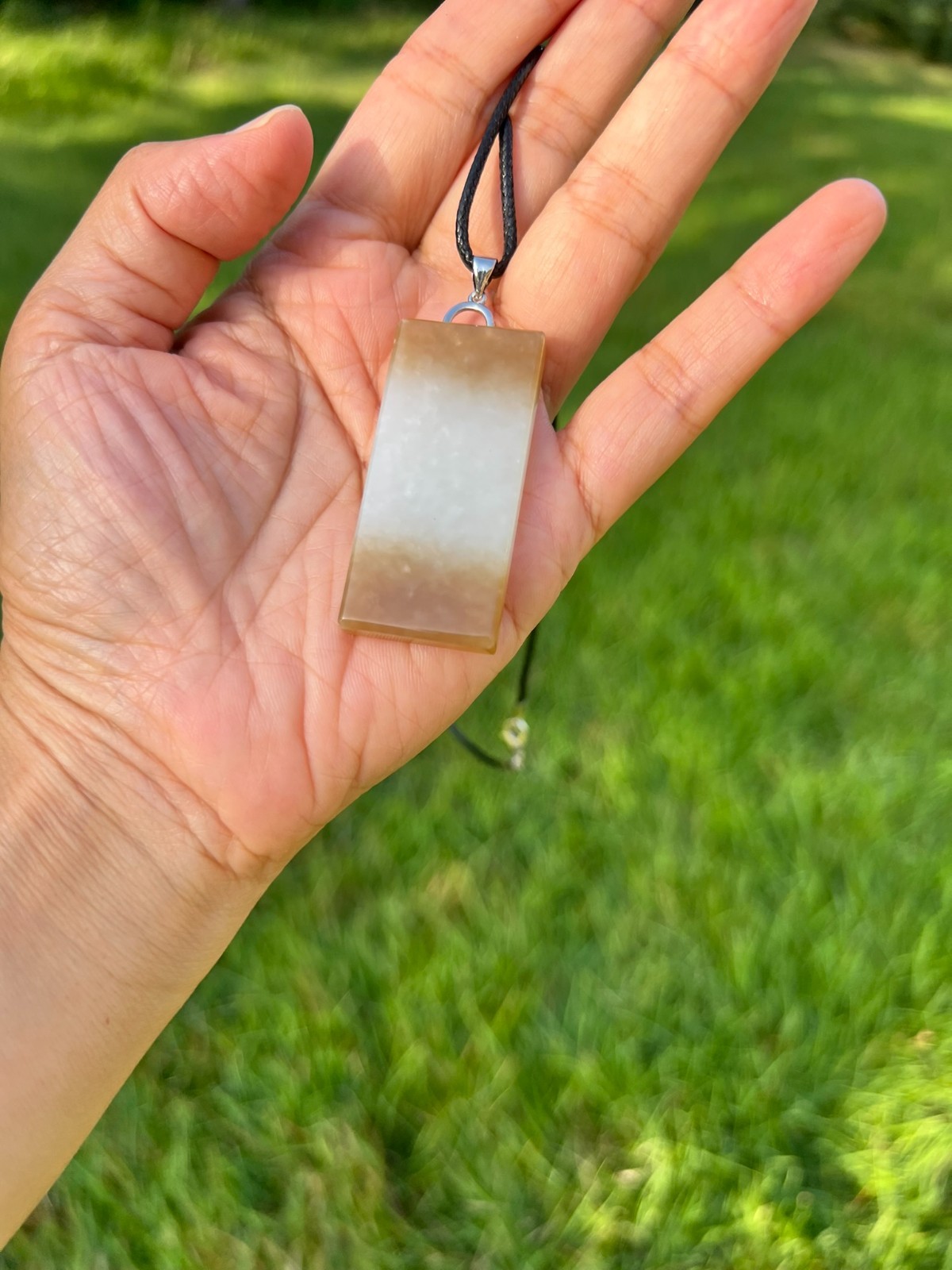 Genuine 100% Natural Nephrite Jade Golden Brown Wushi Plaque 无事牌 Pendant H394 6