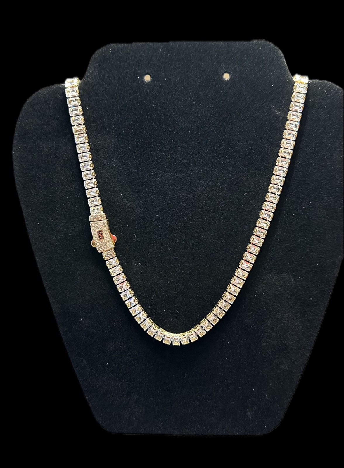 Unisex 26 Inch Stainless Steel Tennis Style Necklace 4x6mm Bagette Crystals