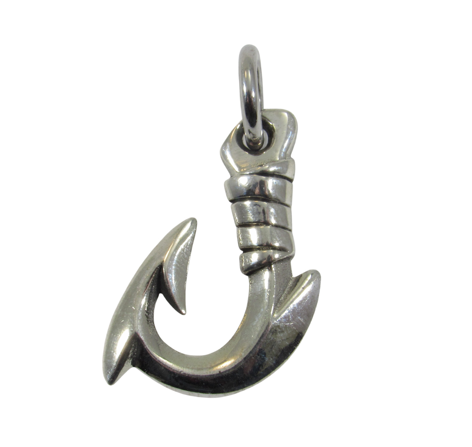 Handcrafted Solid 925 Sterling Silver Chunky 3D Barbed FISH J HOOK Pendant