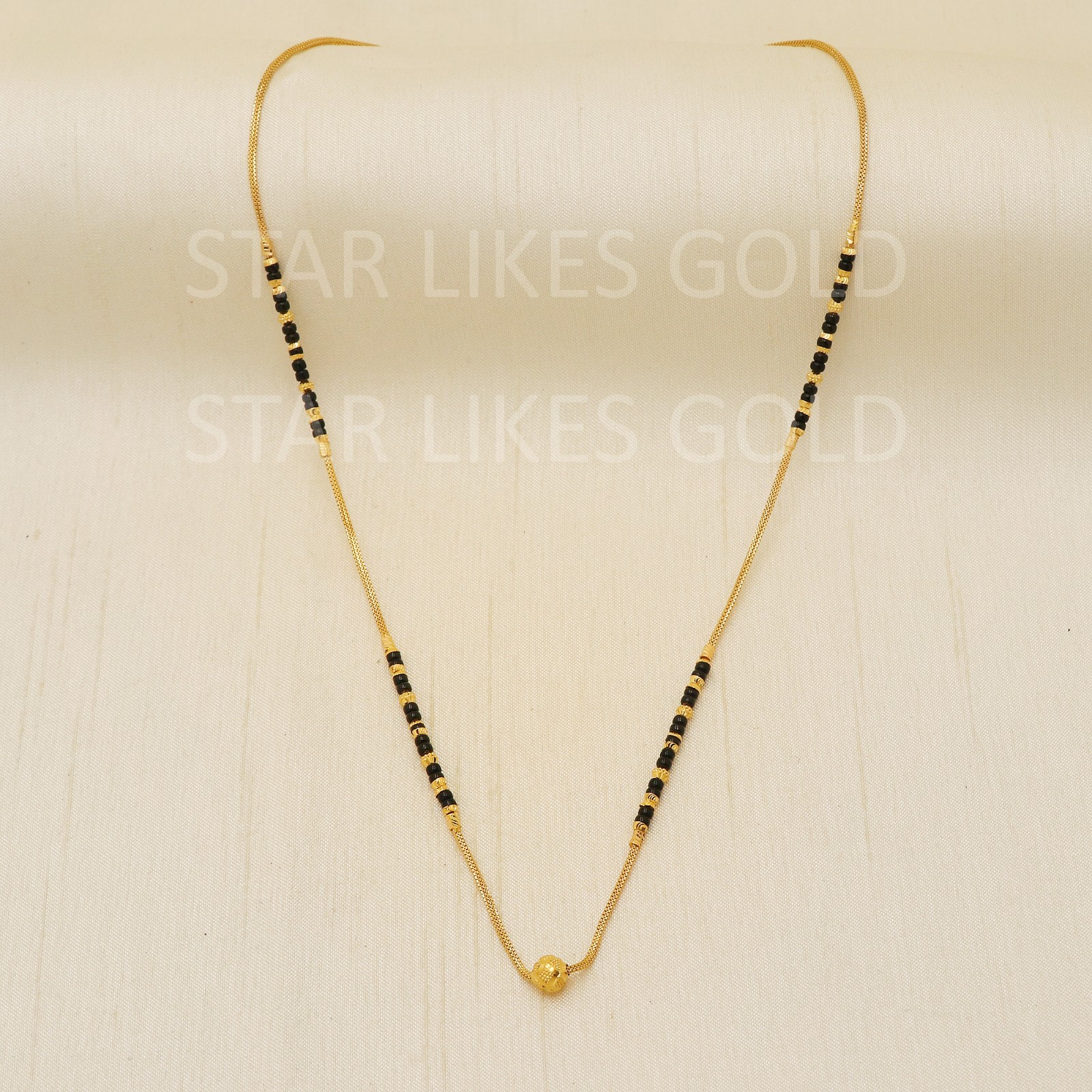 22K Yellow Gold Mangalsutra Chain 18″ 6.76g 1mm Black Bead Designer Necklace 916