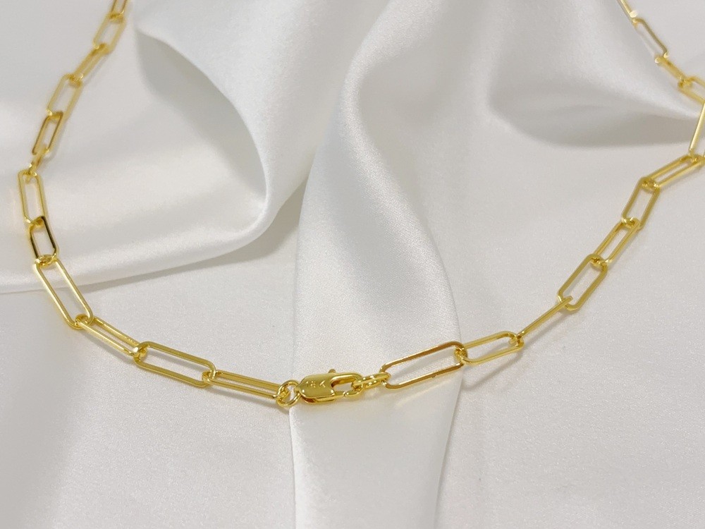 Solid Paperclip Chain Necklace Real 18K Yellow Gold Necklace 5mm 20inch