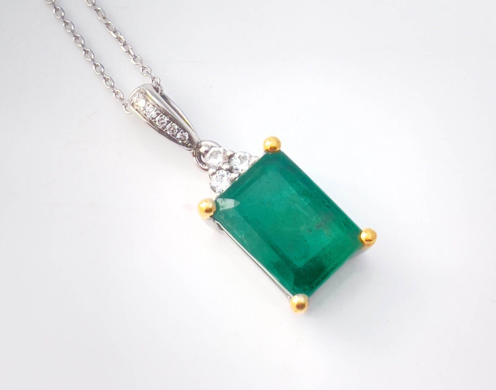 NATURAL Certified Emerald Diamond Pendant 3.78cttw Neon Green 14K White Gold NEW