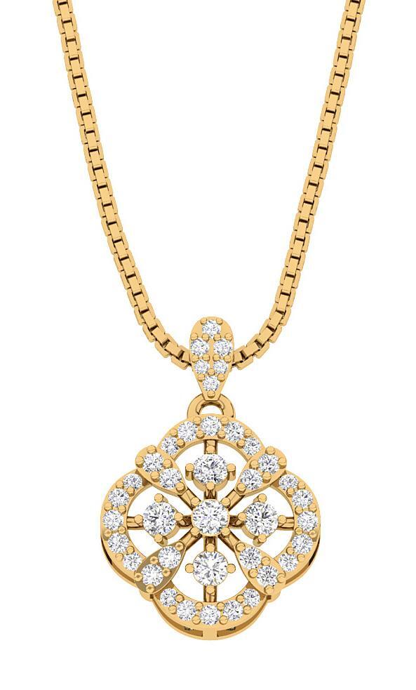 VS F 0.40 Ct Round Cut Diamond Fashion Pendant Necklace 14K Yellow Gold 0.94Inch