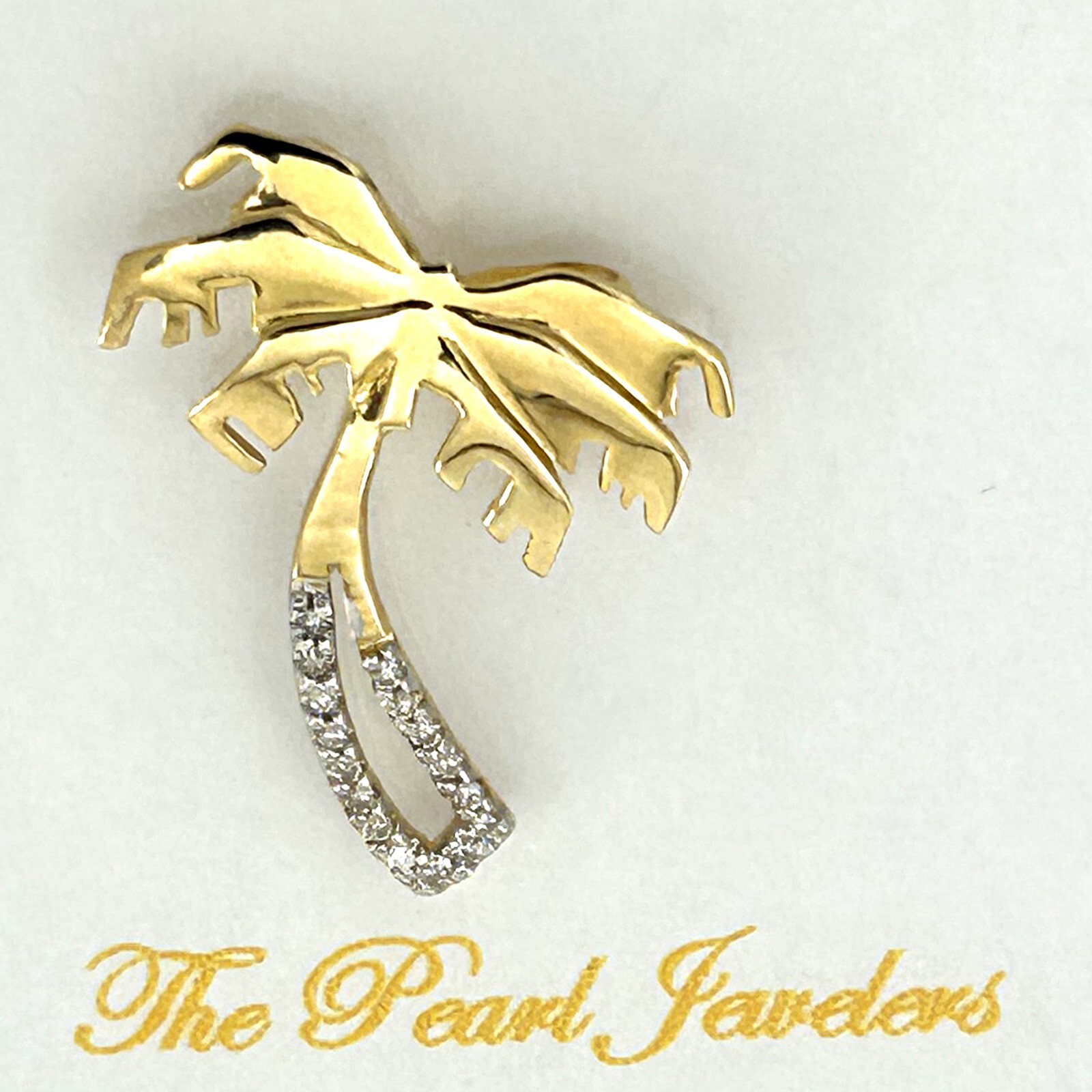 14k Solid Yellow Gold Coconut Tree Diamond Pendant Necklace
