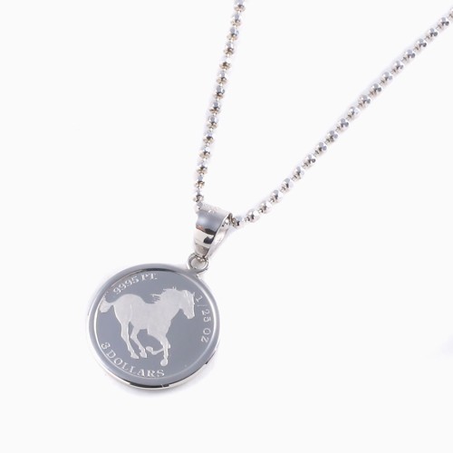Pt999 Solid Platinum 1/25oz Tuvalu Horse Coin Pendant SV925 Cut Ball Chain 19.5″
