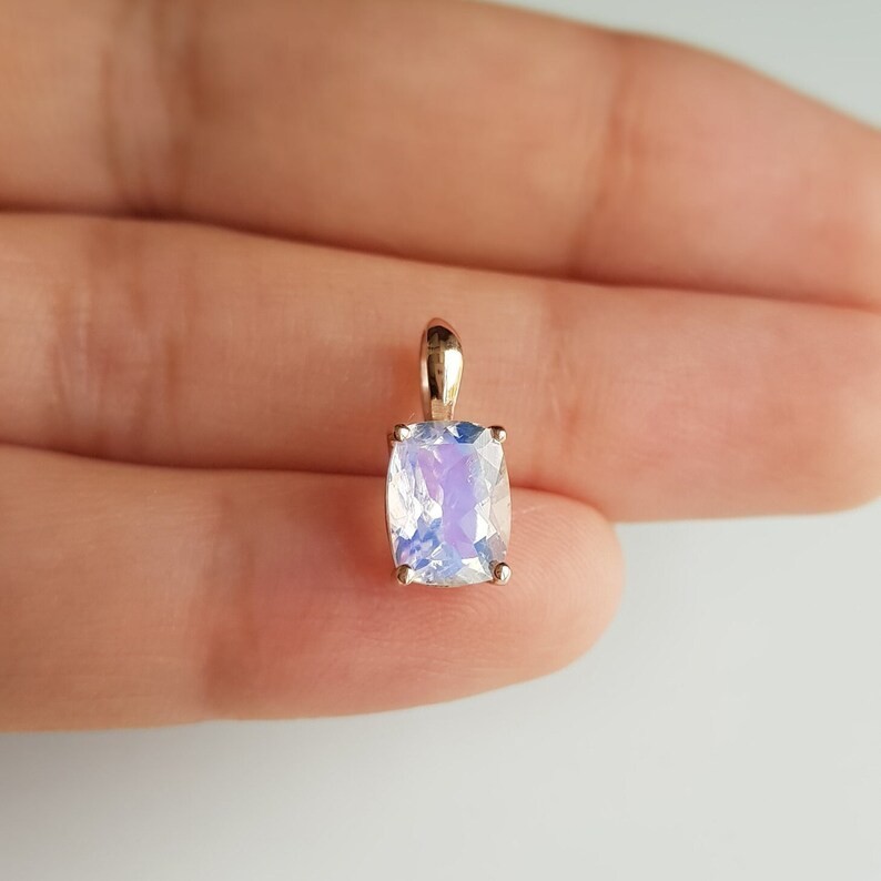 Solitaire Cushion Cut Moonstone Charm Pendant In 14k Gold June Birthstone Charm
