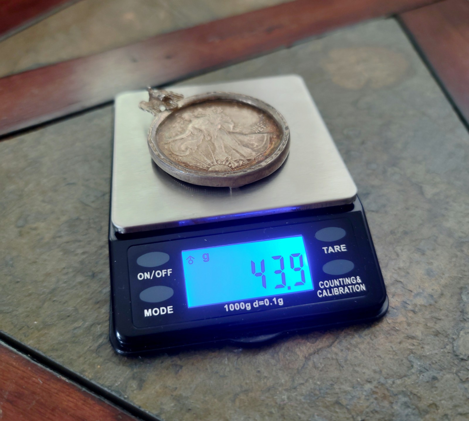 1987 American Silver Eagle 1 oz .999 Coin Pendant w/ Handmade Sterling Bezel
