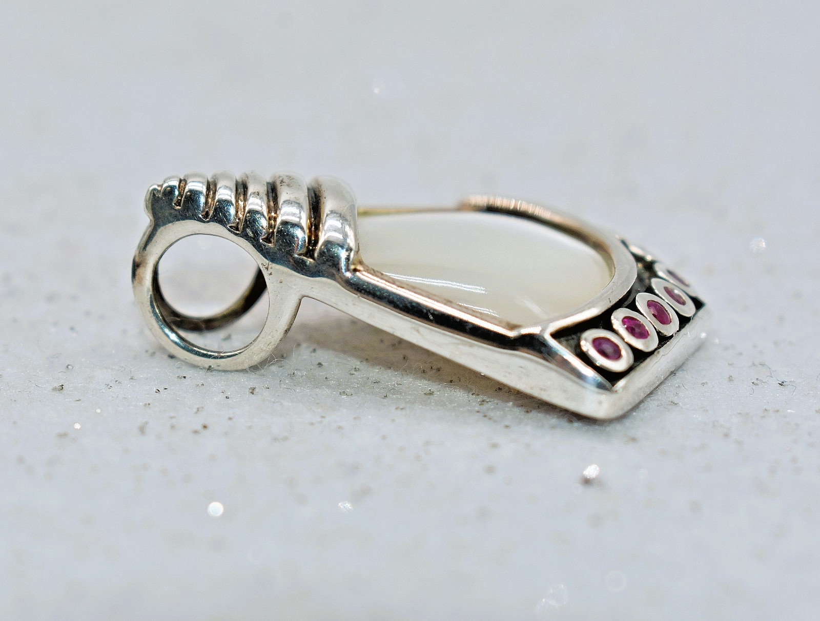 Mother of Pearl & Rubies Sterling Silver Thailand Pendant 1-1/2 inch