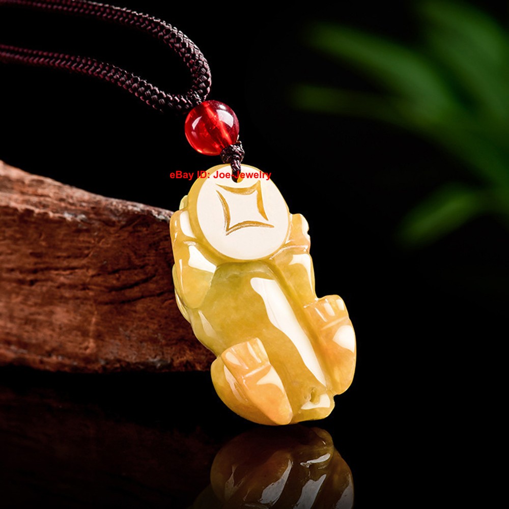 NEW Natural Grade A Jadeite Bright Yellow Jade Pendant Rich Pixiu Pendant