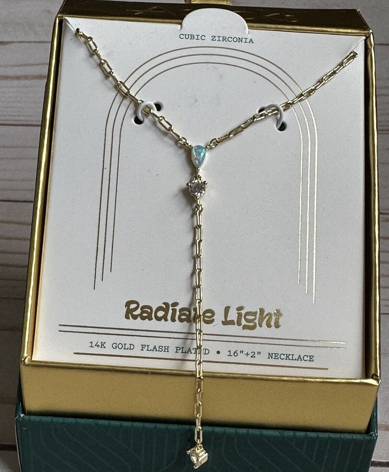 LA Rocks Opal & Cubic Zirconia 14k Gold Plate Y Necklace