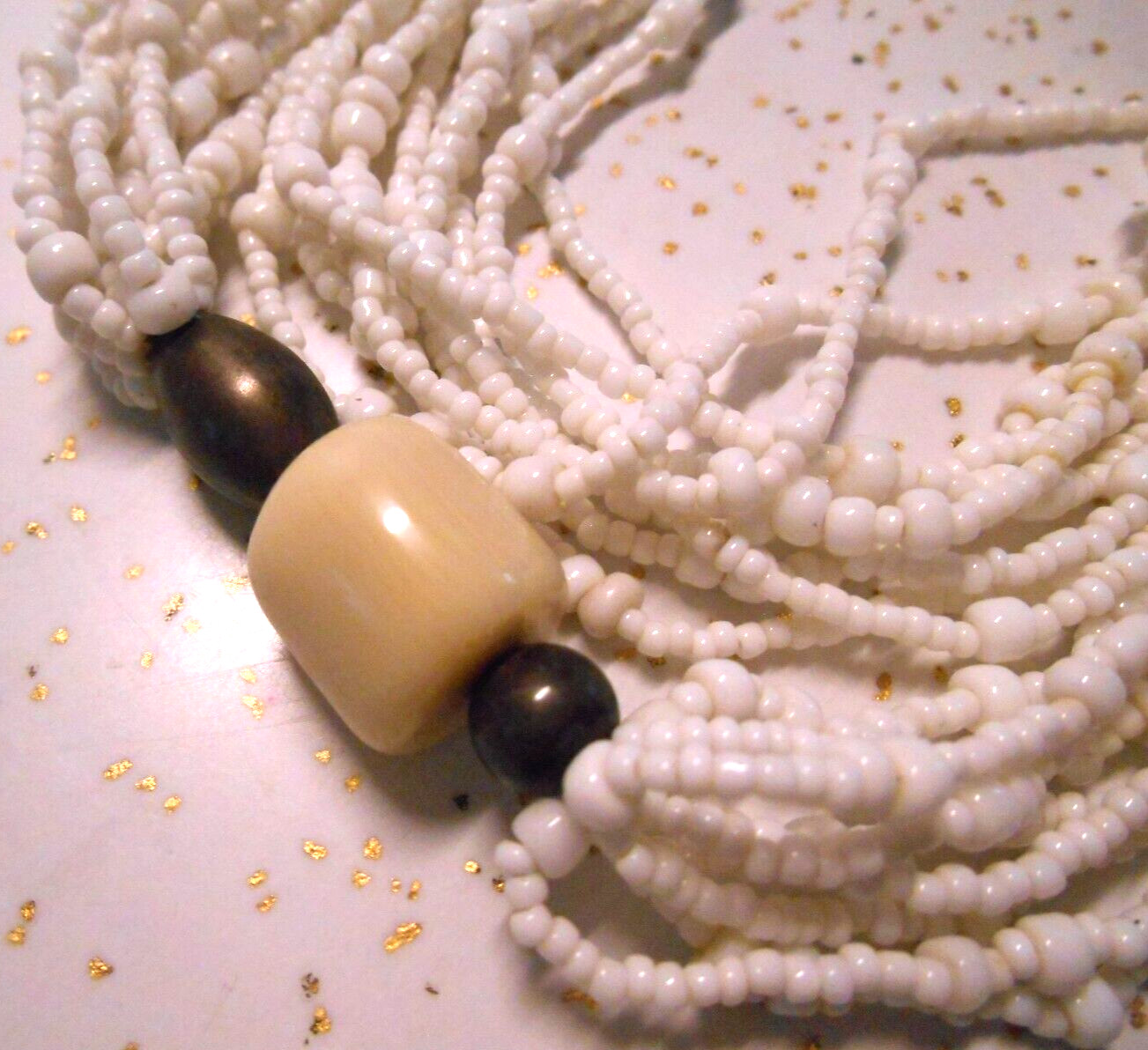 SILPADA Bamboo Coral Black pen shell & White Seed Bead Multi-Strand 32″ Necklace