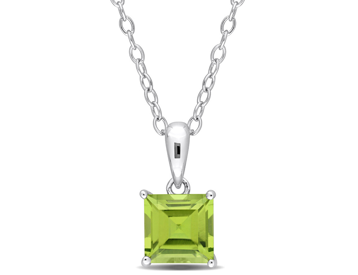 1.20 Carat (ctw) Princess-Cut Peridot Solitaire Necklace in Sterling Silver