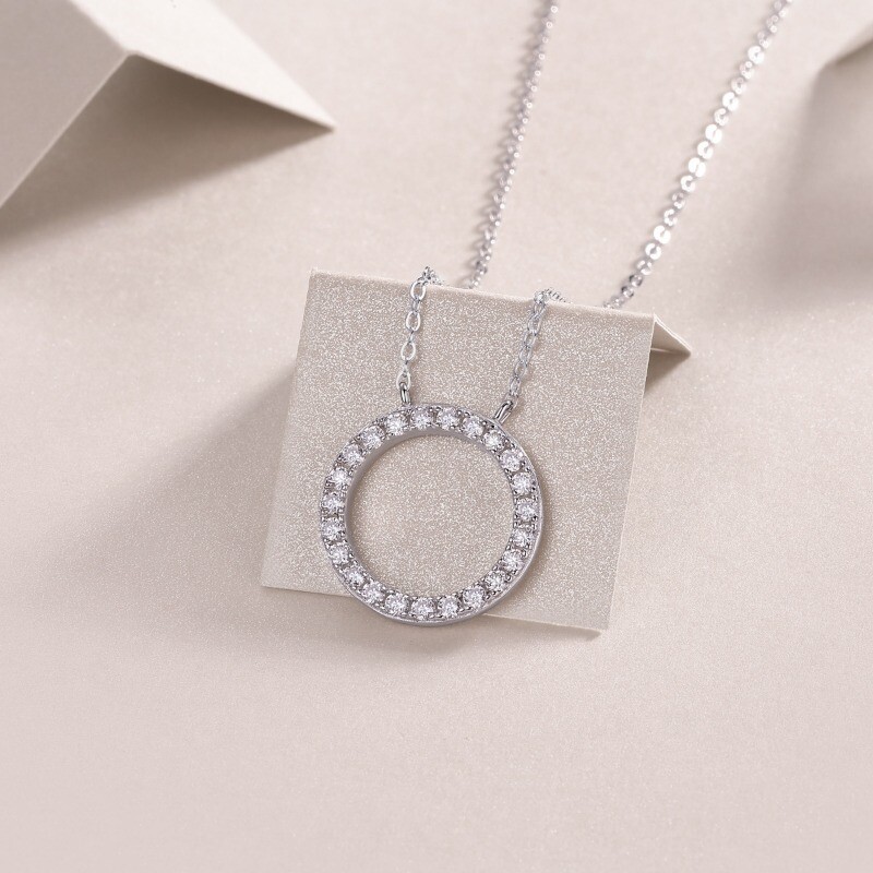 D Color VVS1 Moissanite Eternity Circle Pendant Necklace 925 Sterling Silver